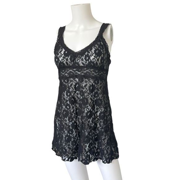 Ambrielle Sheer Black Floral Lace Tunic Mini Dress Sleeveless Size Large L - Picture 1 of 7
